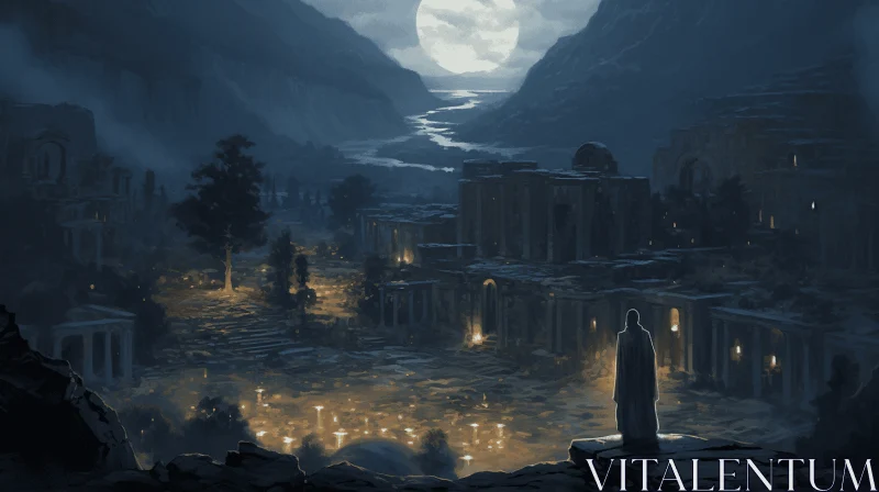 Moonlit Mysteries: A Captivating Medieval Town AI Image