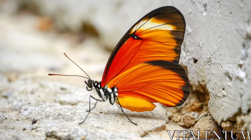Orange Butterfly on Gray Stone AI Image