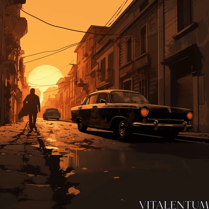 Vintage Car Painting with a Beautiful Sunset | Street Art AI Image
