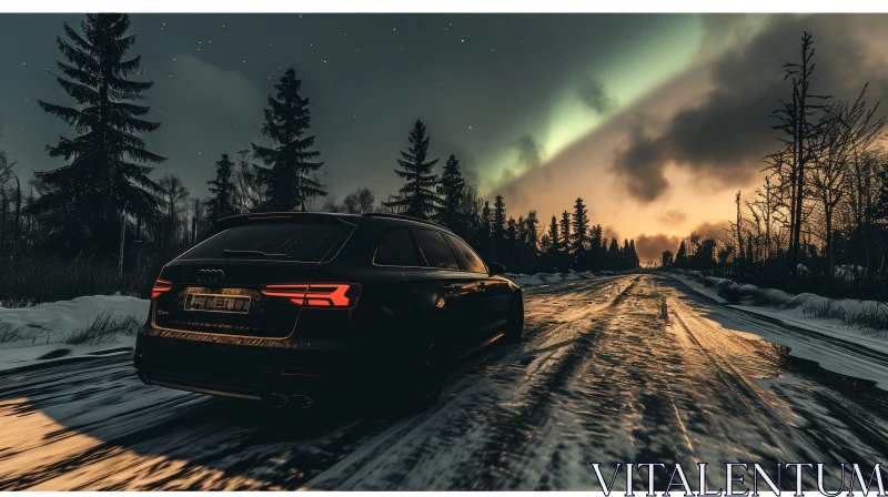 Black Audi RS6 Avant Speeding Through Snowy Winter Landscape AI Image
