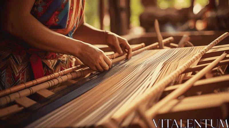 Captivating Traditional Weaving: A Woman's Artistry on a Wooden Loom AI Image