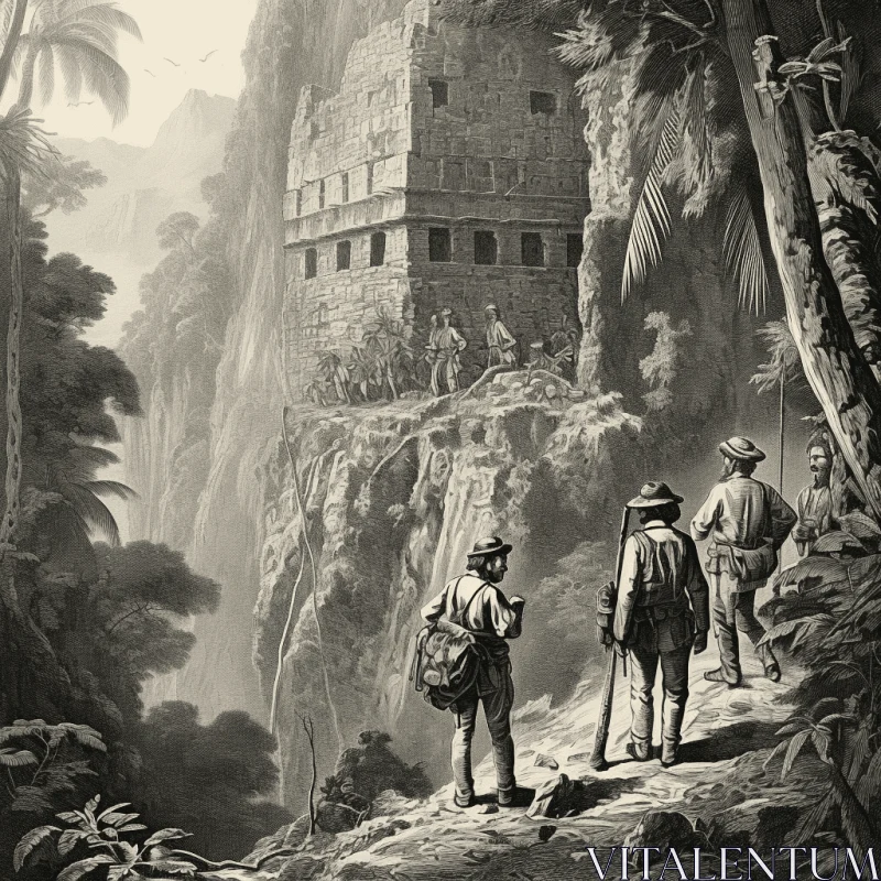 Captivating Wilderness: Men in the Jungle - Historical Illustrations AI Image