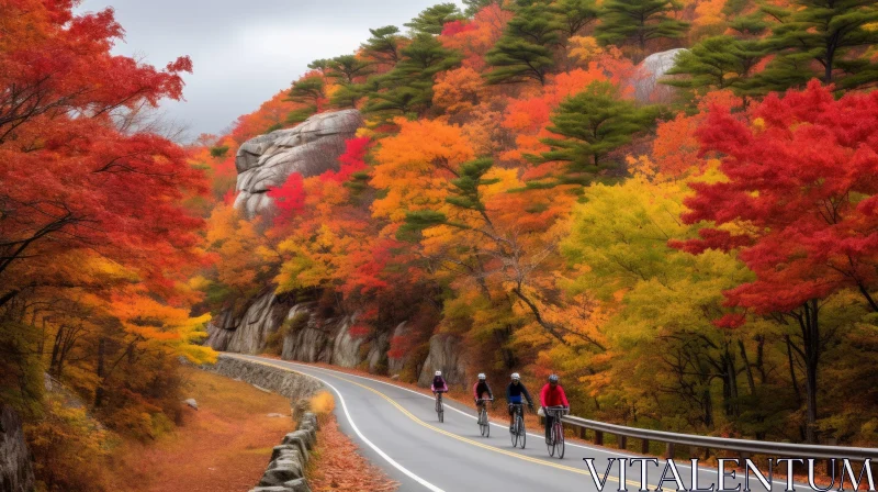 Scenic Mountain Bike Ride with Fall Foliage AI Image