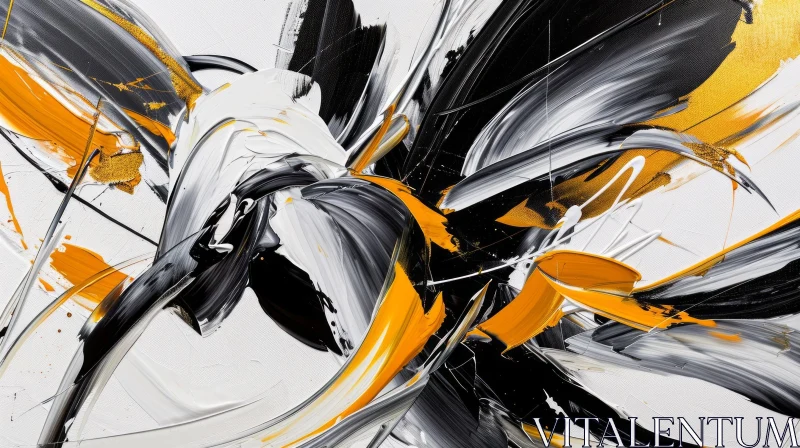 Expressive Abstract Painting in Black, White, and Yellow AI Image
