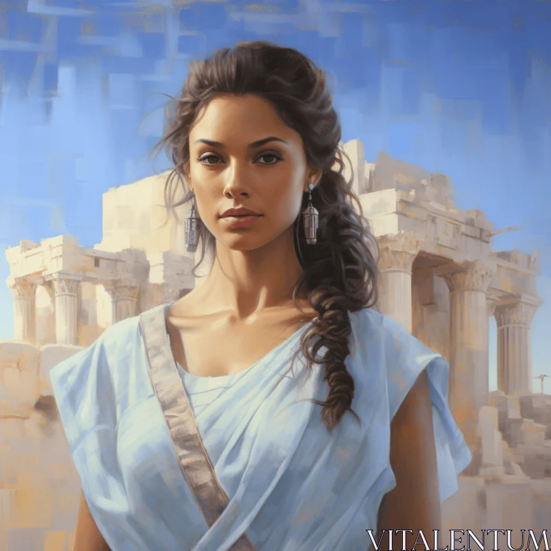 Captivating Painting of a Girl in a Greek Dress | Exquisite Artwork AI Image