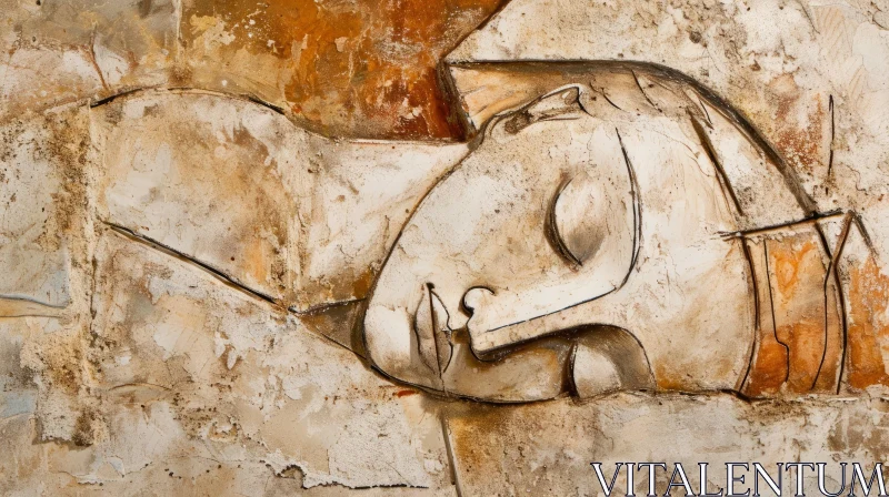 Detailed Horse Bas-Relief Sculpture on Textured Wall AI Image
