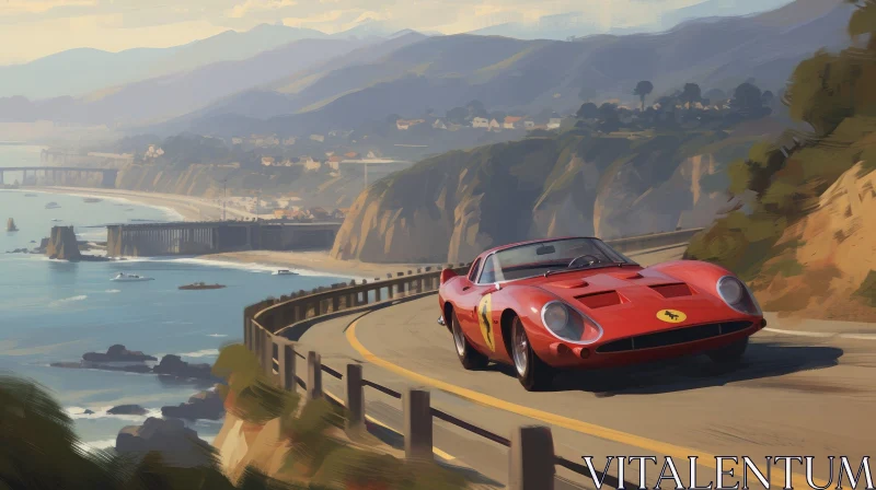 Red Ferrari 250 GTO Racing on Coastal Road AI Image