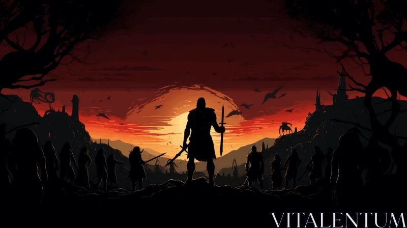 Silhouette of Ancient Warriors in the Mountains - Concept Art AI Image
