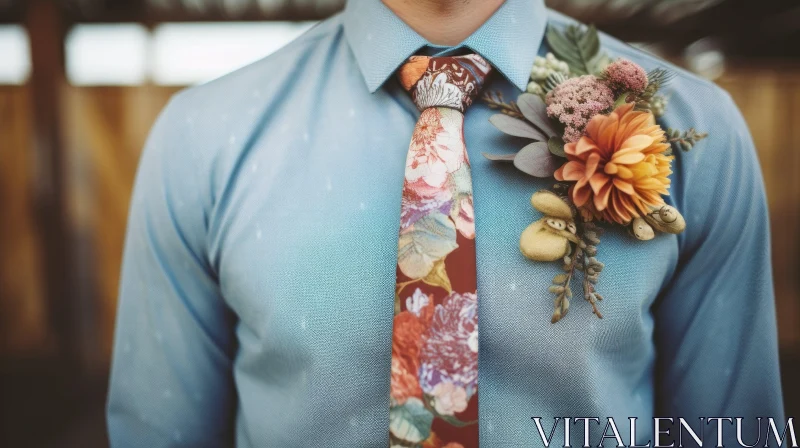Stylish Man in Blue Shirt with Floral Tie AI Image