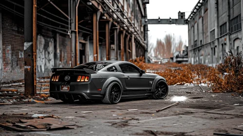 Black Ford Mustang GT500 in Abandoned Factory