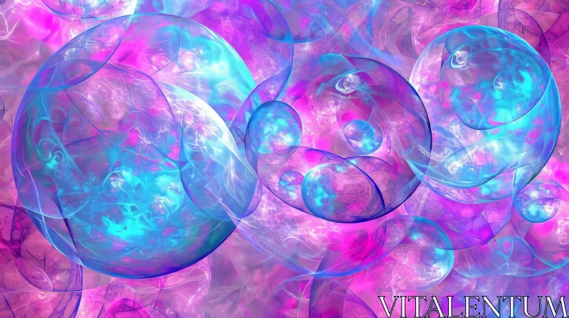 Blue and Pink Glowing Bubbles - Fantasy Fractal Texture AI Image