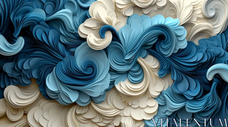 Blue and White Swirling Petals Pattern - Nature Inspired Art AI Image