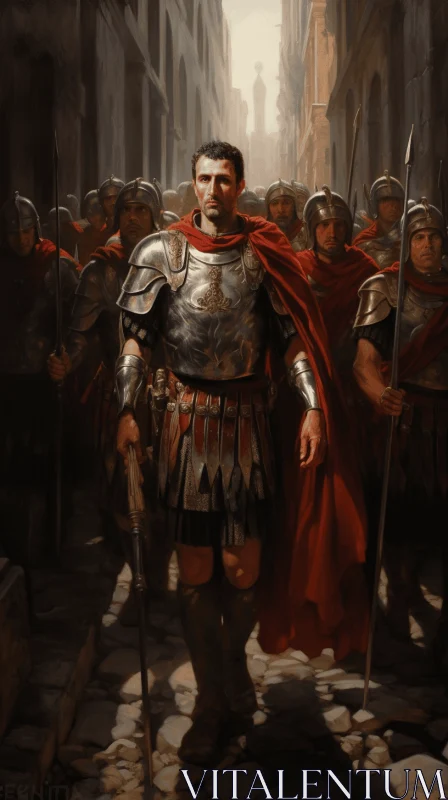 Exquisite Painting of a Roman Soldier: Captivating Photorealism and Heroic Masculinity AI Image