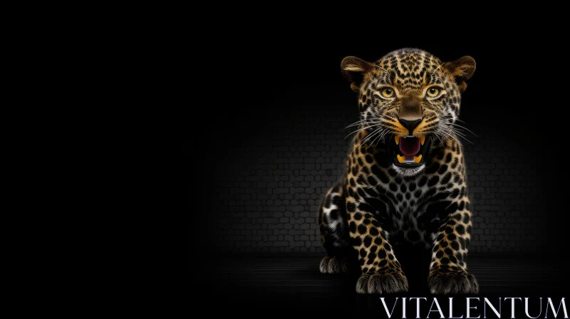 Intense Leopard Portrait on Dark Background AI Image