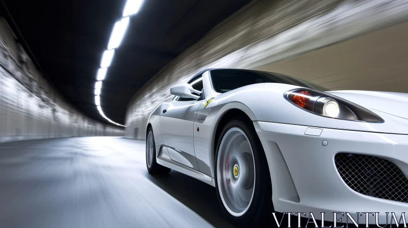Speeding White Ferrari F430 in Tunnel AI Image