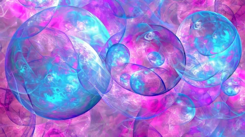 Blue and Pink Glowing Bubbles - Fantasy Fractal Texture