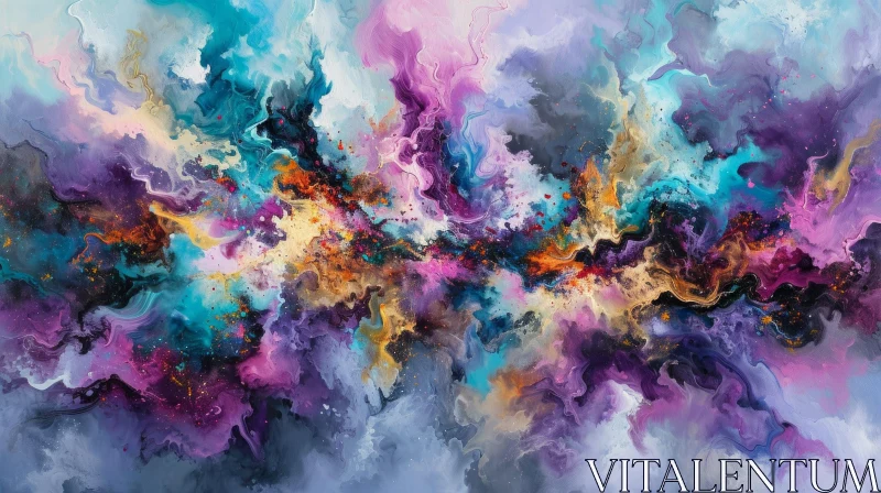 Fluid Abstract Painting in Blue and Purple AI Image