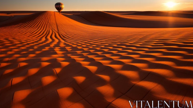 Tranquil Sunrise Scene: Hot Air Balloon over Desert AI Image