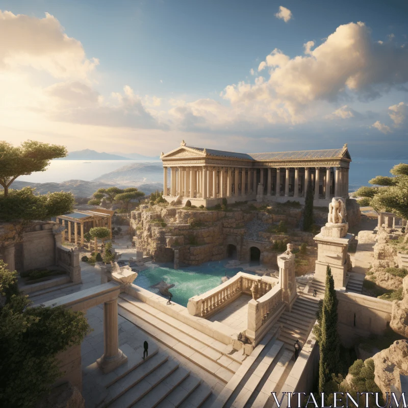 Captivating 3D Rendering of an Ancient Temple by the Ocean AI Image