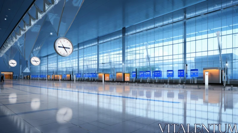 Empty Airport Terminal with Glass Walls - Futuristic Design AI Image