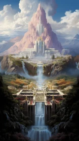 Majestic Waterfall and Mountain: A Captivating Natural Scene