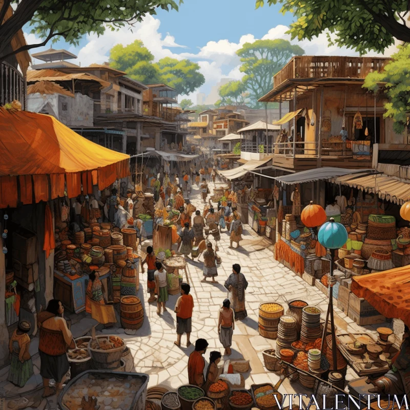 Market Town Painting with People and Pots | Digital Art