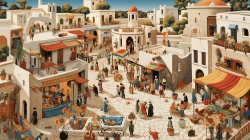 Vibrant Townscape Painting with Greek Art and Architecture