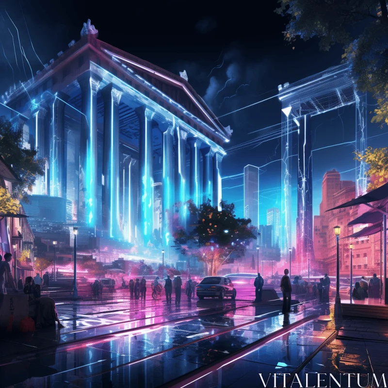 Captivating Digital Art of a Building at Night AI Image