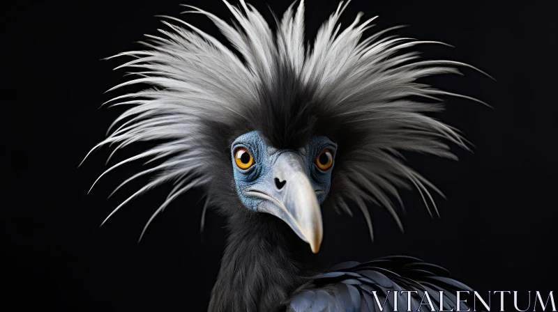 AI ART Striking Portrait of Crested Crane in Black and White