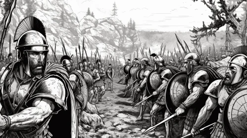 Roman Warriors: Detailed Black and White Drawing | Realist Detail