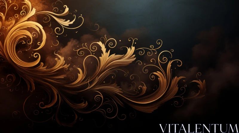 Elegant Gold Floral Pattern on Dark Background AI Image