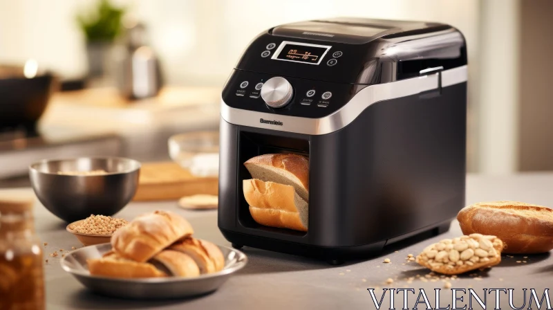 Exquisite Bread Maker and Freshly Baked Bread AI Image