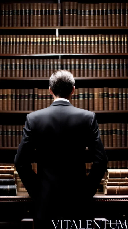 Man in Black Suit Standing in Library AI Image