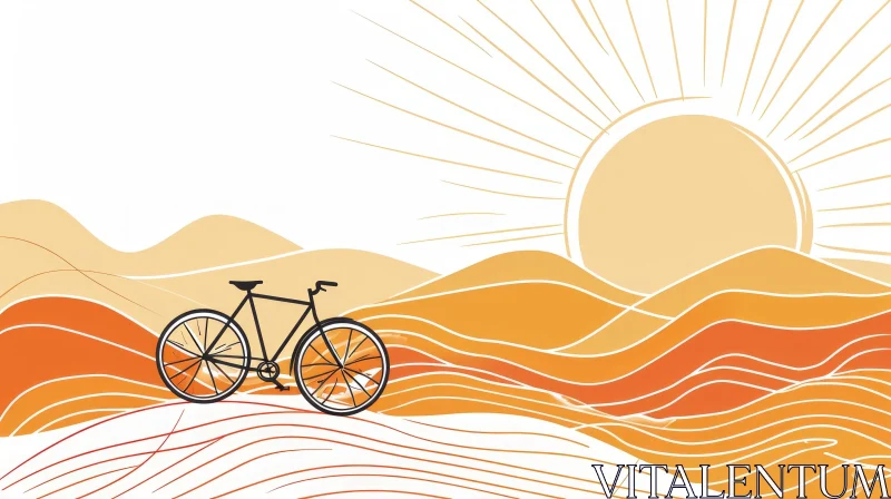 Minimalist Bicycle Vector Illustration on Desert Landscape AI Image