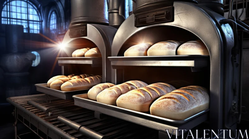 Delicious Golden Brown Bread in an Industrial Oven AI Image