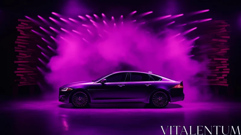 Luxury Purple Car in Dark Room AI Image