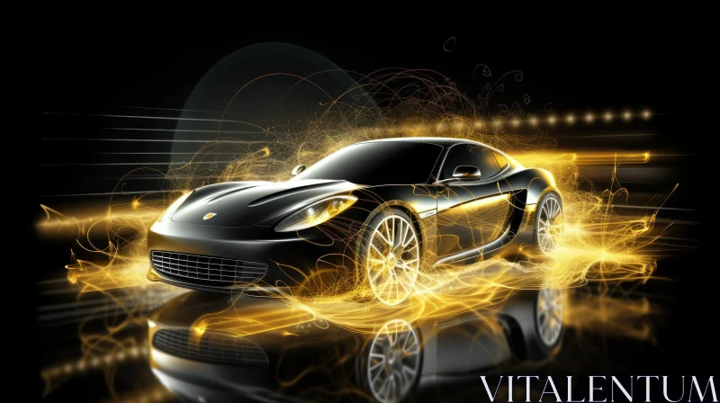 Speedy Black Sports Car with Yellow Glow in Night Drive AI Image