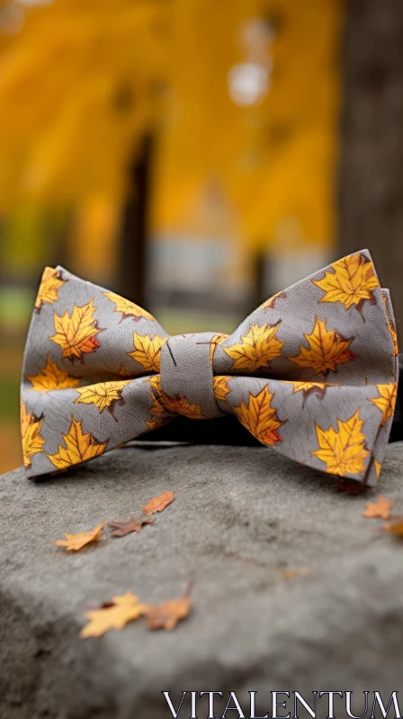 Autumn Leaves Bow Tie on Stone Surface AI Image