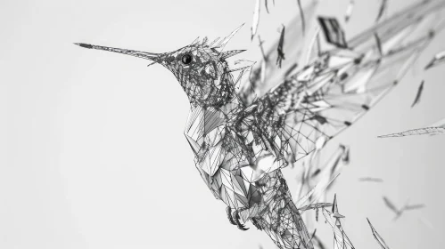 Intricate Black-and-White Hummingbird Artwork