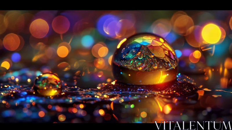 Colorful Water Droplets Reflecting Light | Abstract Close-up AI Image