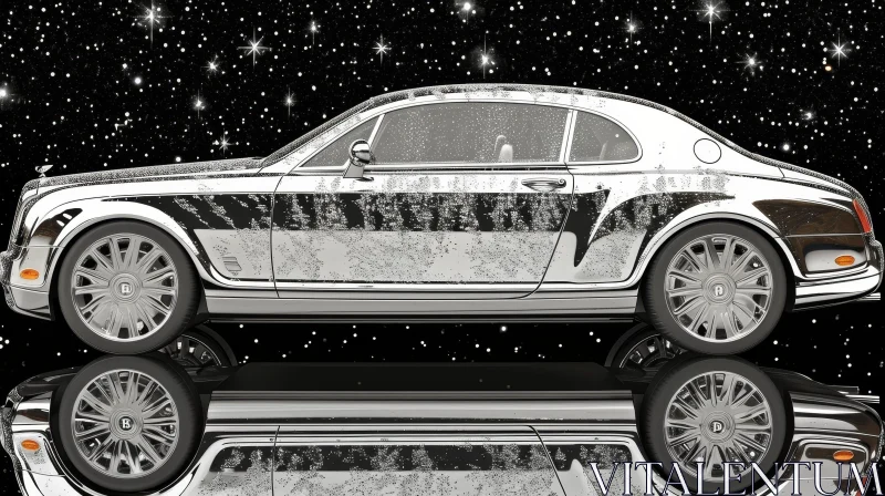 Silver Bentley Continental GT Car in Starry Night Sky AI Image