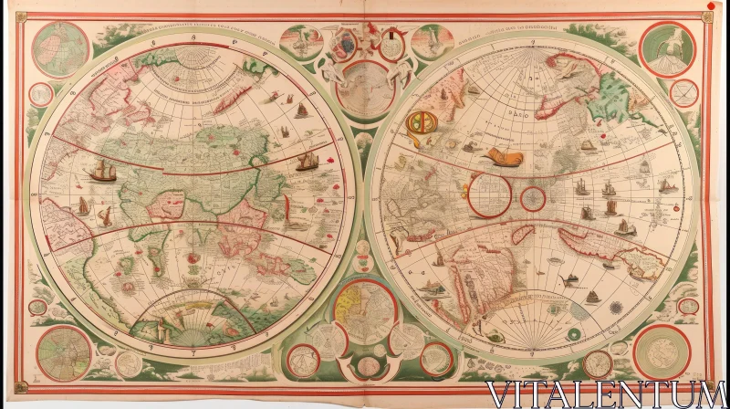 17th-Century Atlas: World and Celestial Maps AI Image