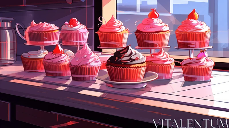 Colorful Cupcakes on Kitchen Counter | Digital Painting AI Image
