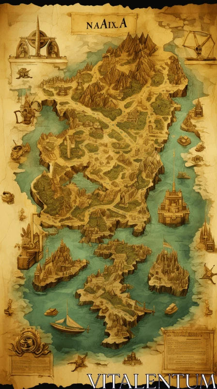 AI ART Exquisite Fantasy Map with Ships, Boats, and Trees | Cryptidcore Inspired