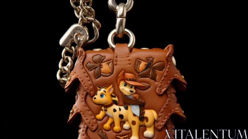 Luxurious Brown Leather Saddle Bag Charm with Cat and Dog Timbul AI Image