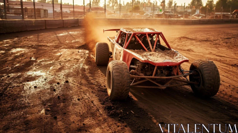 Red Off-Road Buggy Racing on Dusty Track AI Image