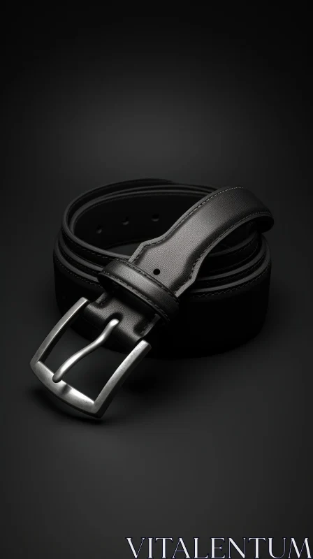 3D Black Leather Belt with Silver Buckle AI Image
