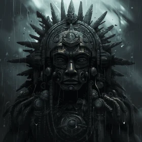 Ancient Head in the Rain: Dark and Intricate Artwork