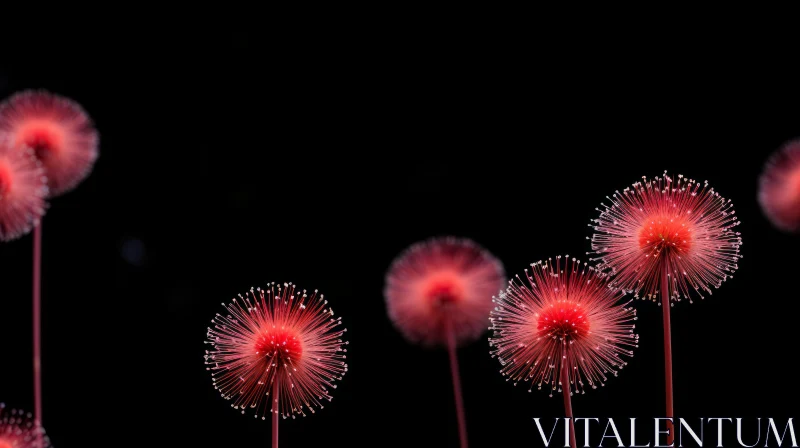 Red Dandelion-Like Flowers on Dark Background AI Image