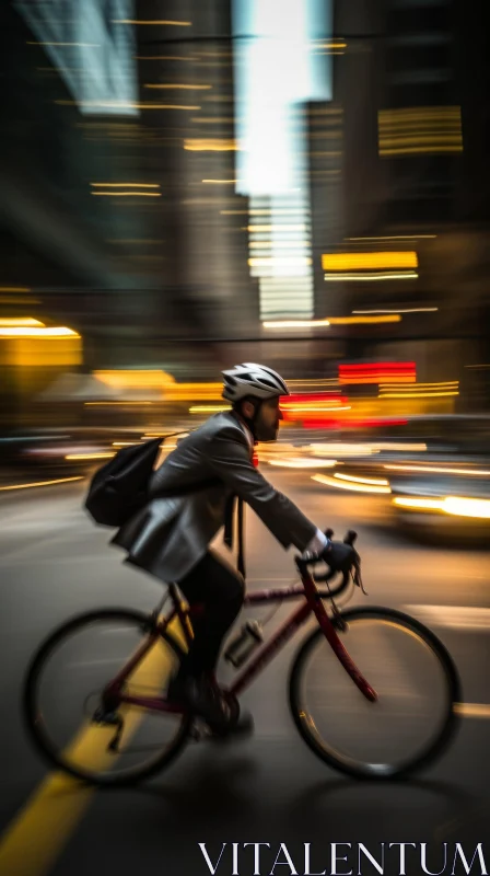 Urban Night Cycling Motion Blur - City Lights Cyclist AI Image